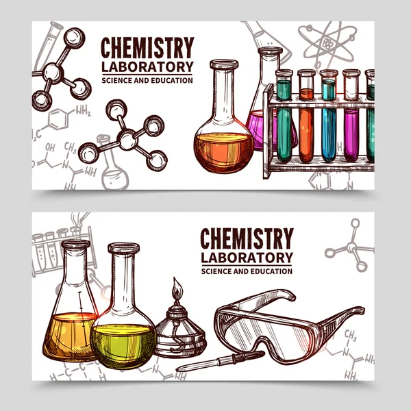 Banners de esboço de laboratório de química — Vetor de Stock