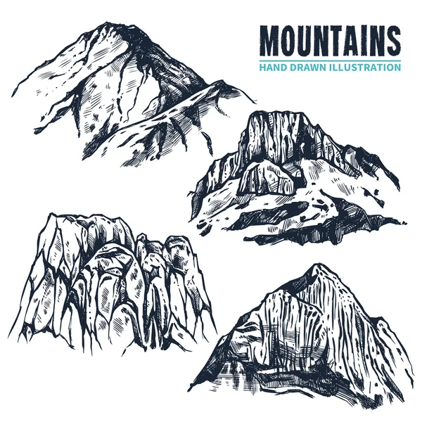 Hand Drawn Mountains Contours — Stock Vector