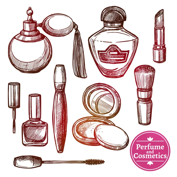 Set de cosméticos estilo dibujado a mano — Vector de stock