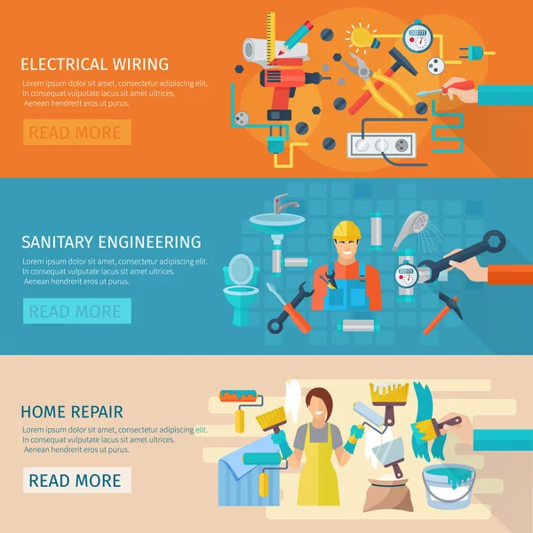 Home Reparatie Banner Set — Stockvector