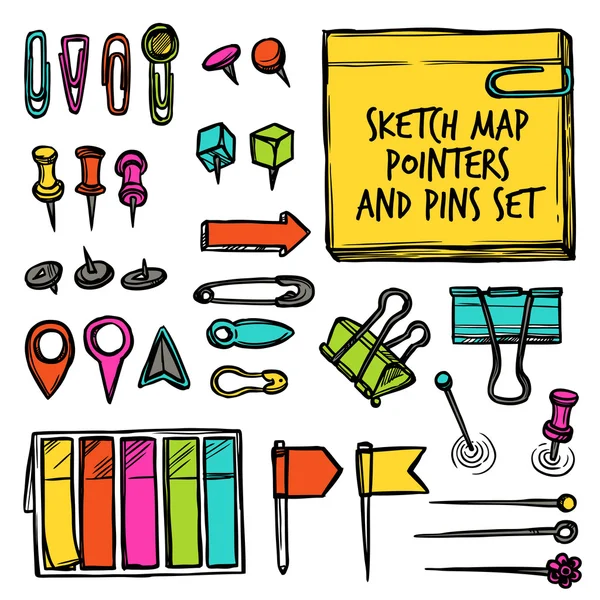 Map Pointers And Pins Sketch — Stock Vector