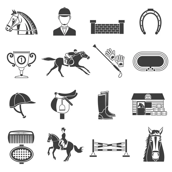 Black Icons Set With Horse Equipment — Stock Vector