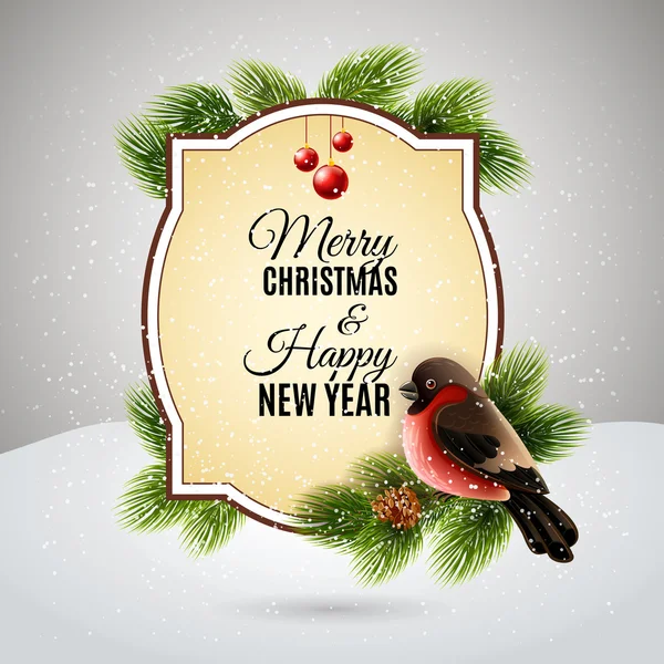 Christmas greetings card with robin bullfinch — Stock Vector