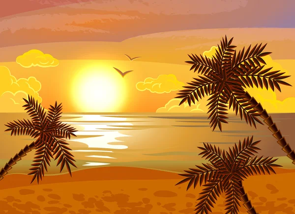 Tropisch strand zonsondergang poster — Stockvector