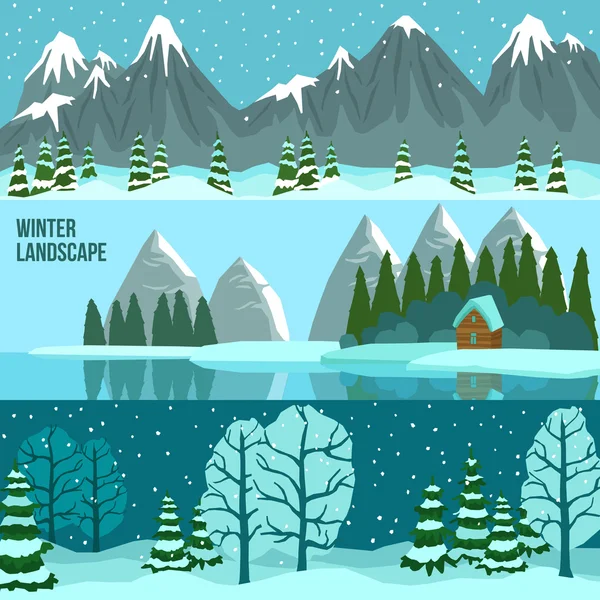 Winter Landscape Panorama Banners - Stok Vektor