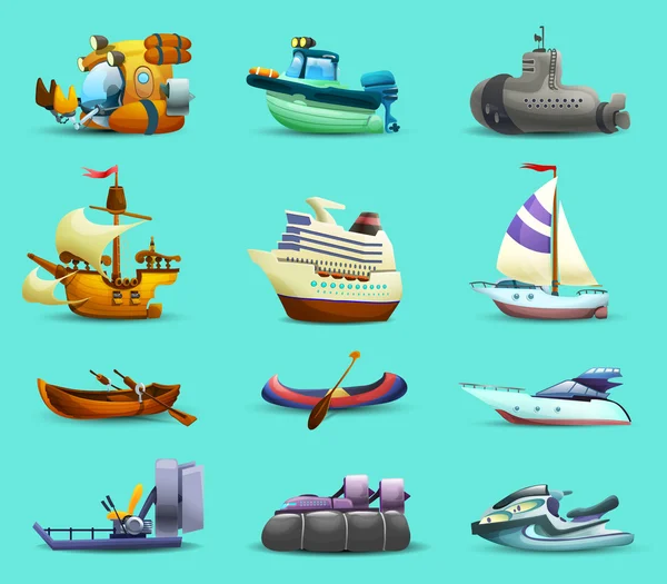 Conjunto de ícones de navios e barcos — Vetor de Stock