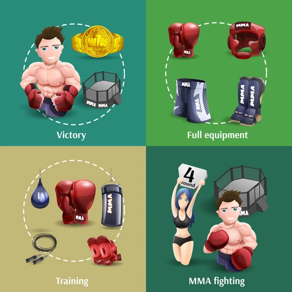 Mma luchando contra 4 iconos 3d cuadrado — Vector de stock