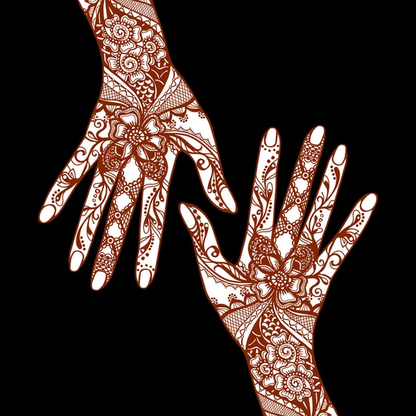 黒い背景に Mehendi 手 — ストックベクタ