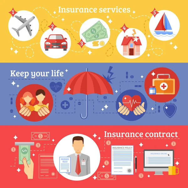 Banners de seguros conjunto —  Vetores de Stock