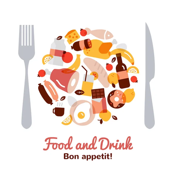 Concepto de comida y bebida — Vector de stock