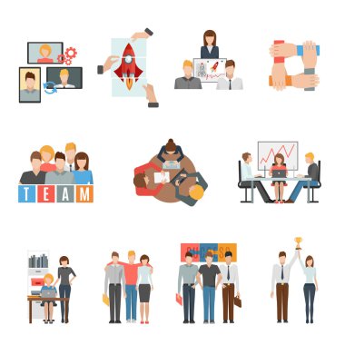 Ekip çalışması düz Icons set