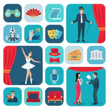 Tiyatro simgeler düz ayarlamak