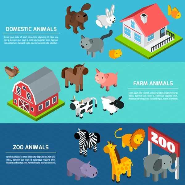 Bannières pour animaux isométriques — Image vectorielle