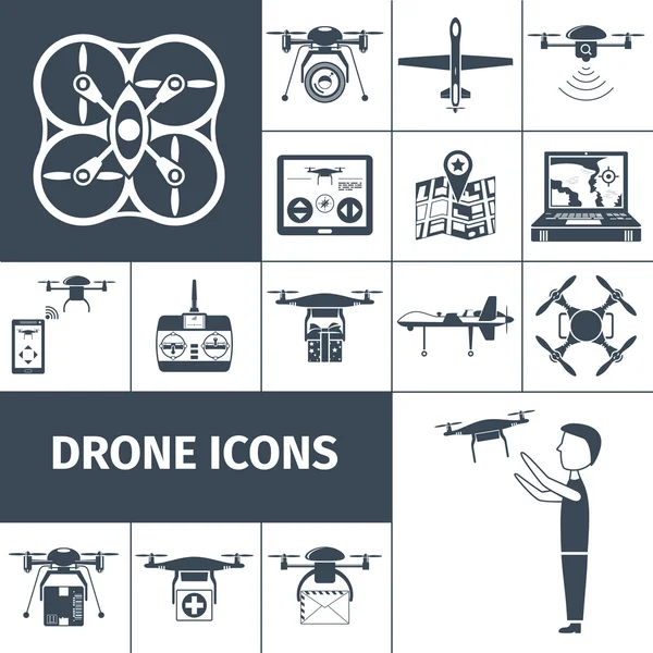 Drone Iconos Negro — Vector de stock