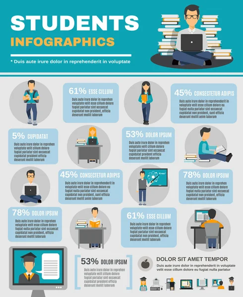 Infográfico conjunto estudante — Vetor de Stock