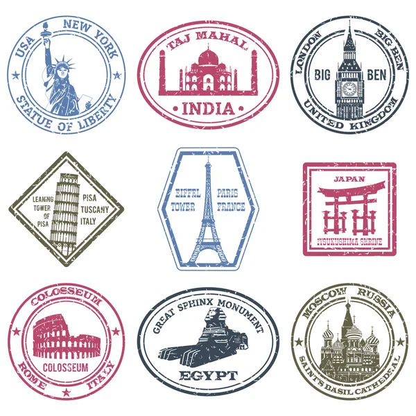 Monuments Stamps Set — Stock Vector