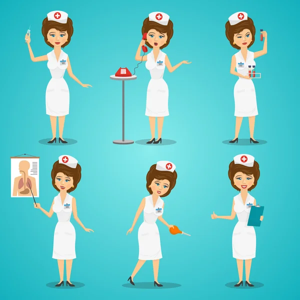 Conjunto de caracteres de enfermeira — Vetor de Stock