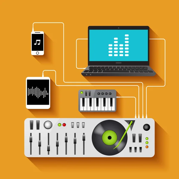 Dj Espacio de trabajo con equipo de audio — Vector de stock