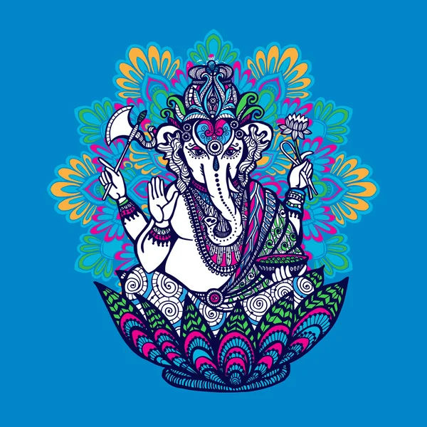 Ganesha With Ornate Mandala — Stock Vector