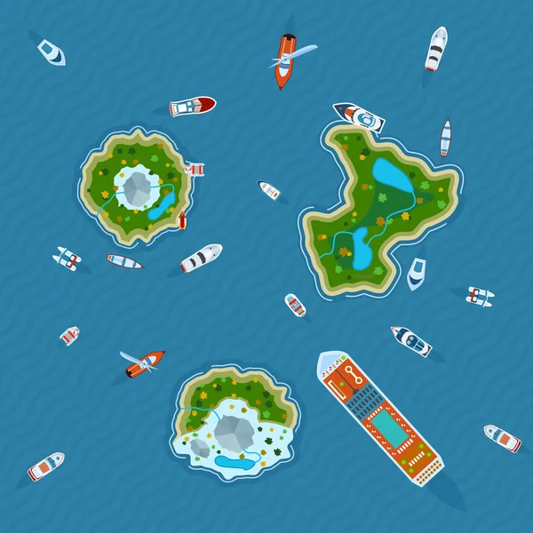 Gemi çevresinde Adaları Üstten Görünüm — Stok Vektör