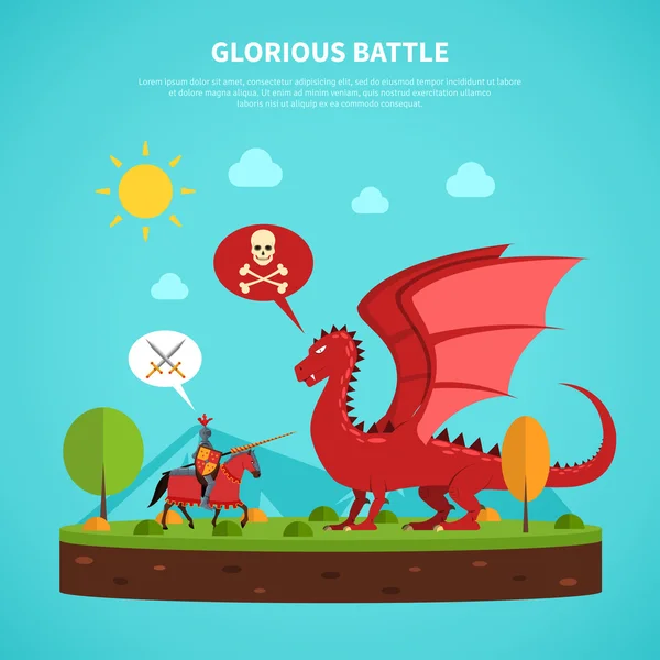 Dragon knight legend illustration flat — Stock Vector