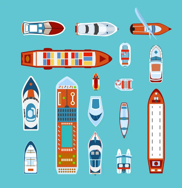 Ships top view flat icons set — Stock Vector