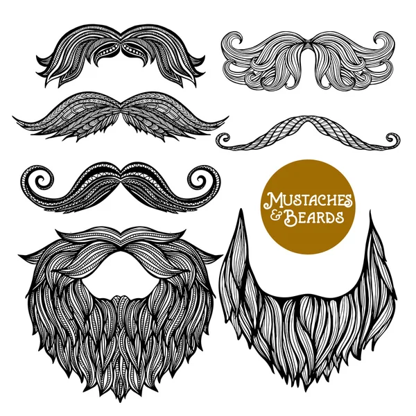 Ensemble décoratif de barbe et de moustache dessiné à la main — Image vectorielle
