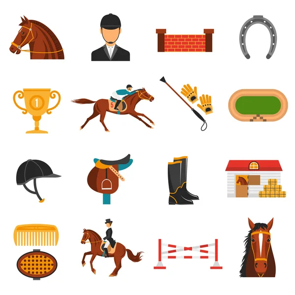 Conjunto de iconos de color plano con equipo de caballo — Archivo Imágenes Vectoriales