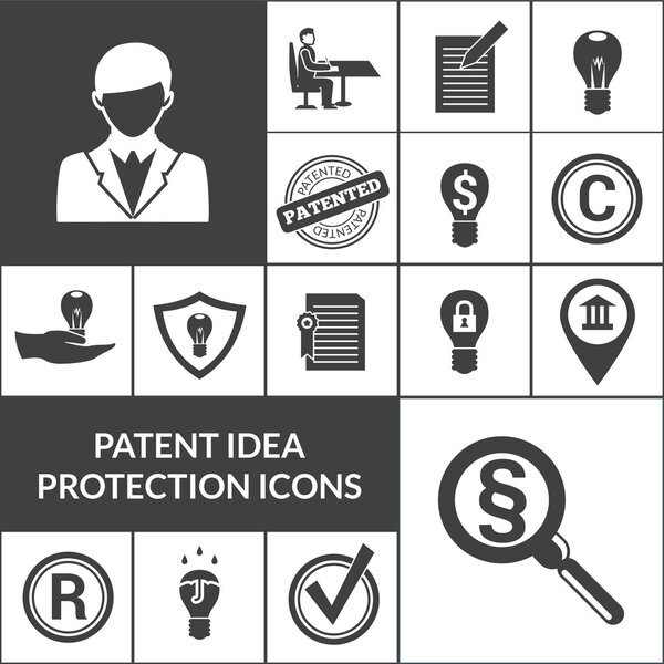 Иконы защиты патентных идей черного цвета
