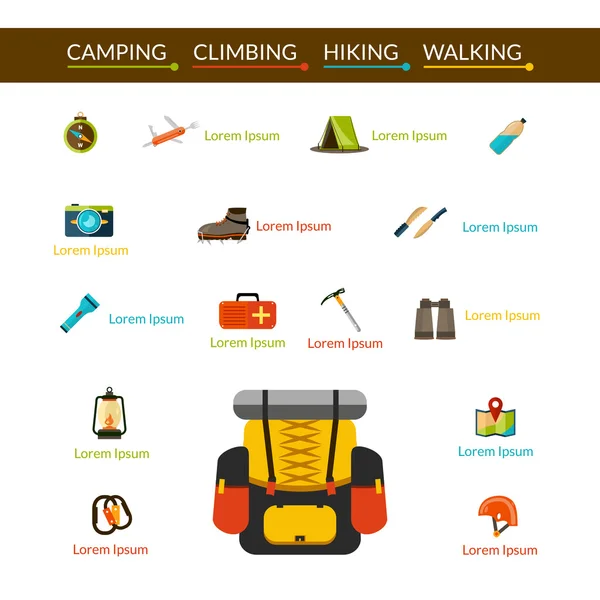 Conjunto de iconos de camping y senderismo — Archivo Imágenes Vectoriales