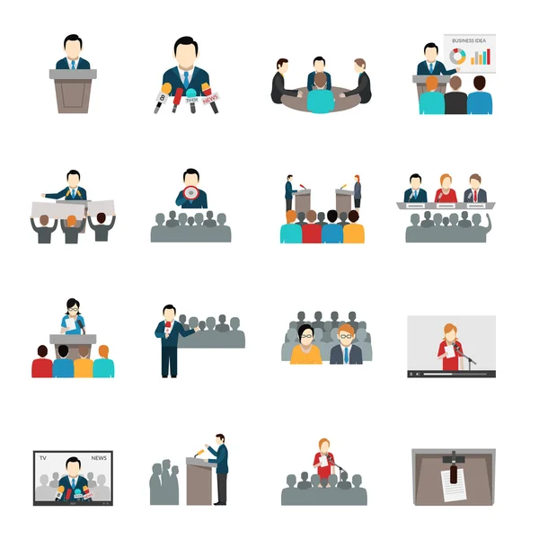 Public Speaking Icons Set — Stock Vector