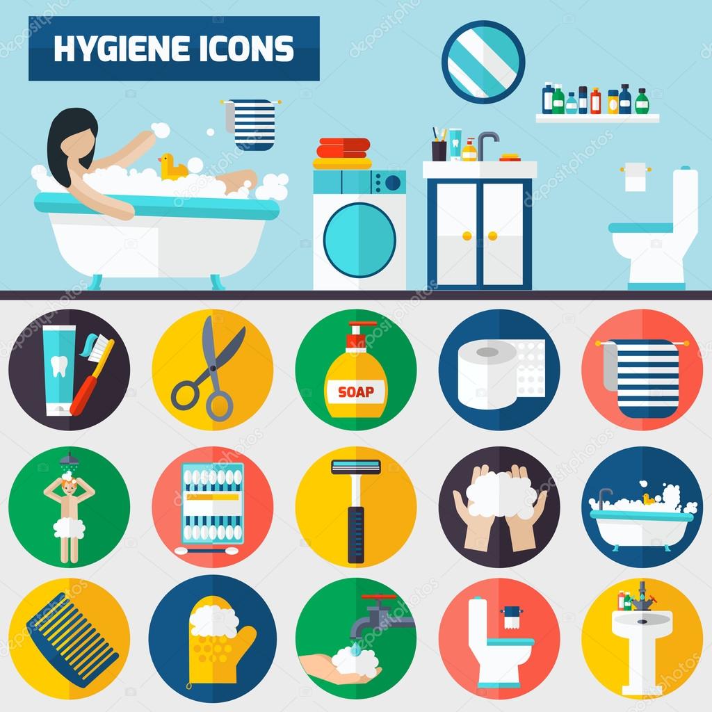 Personal hygiene flat icons composition banners