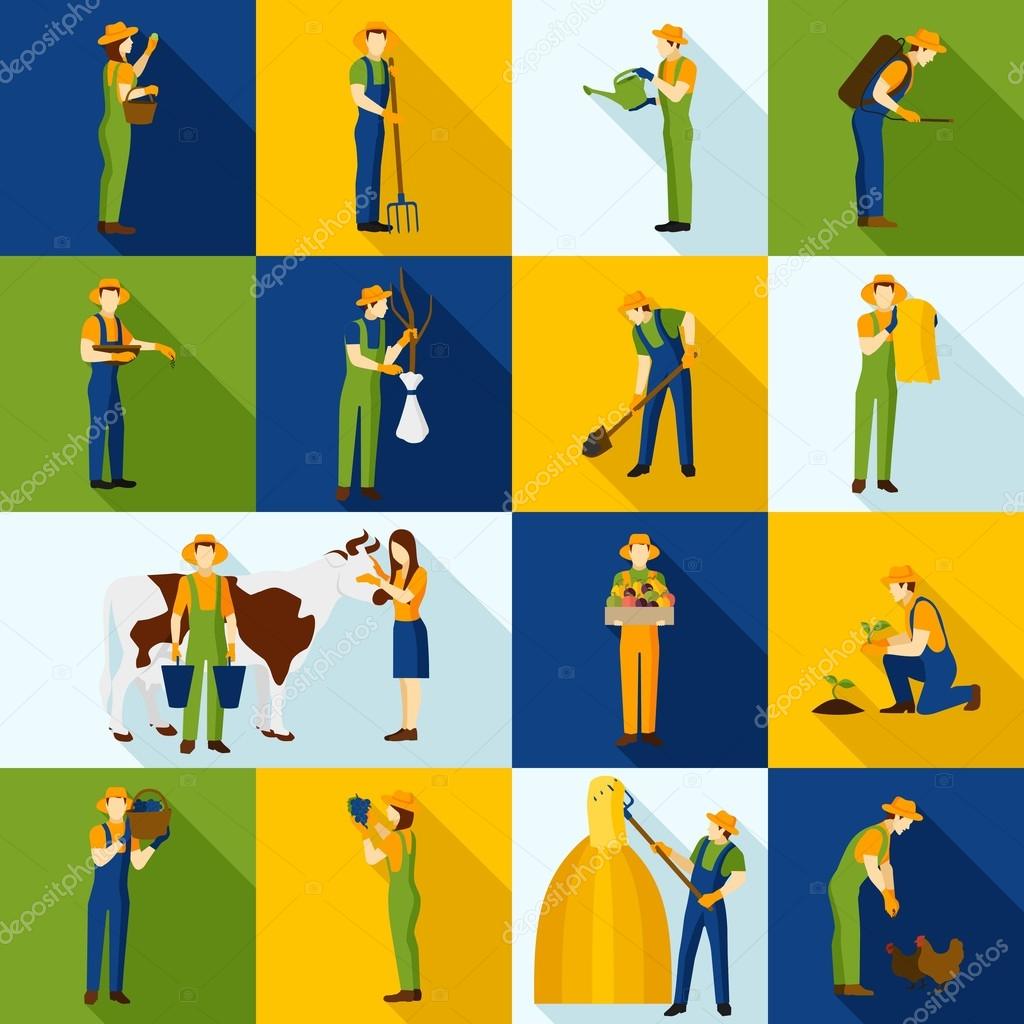 Working  Farmers And Gardeners Color Icons