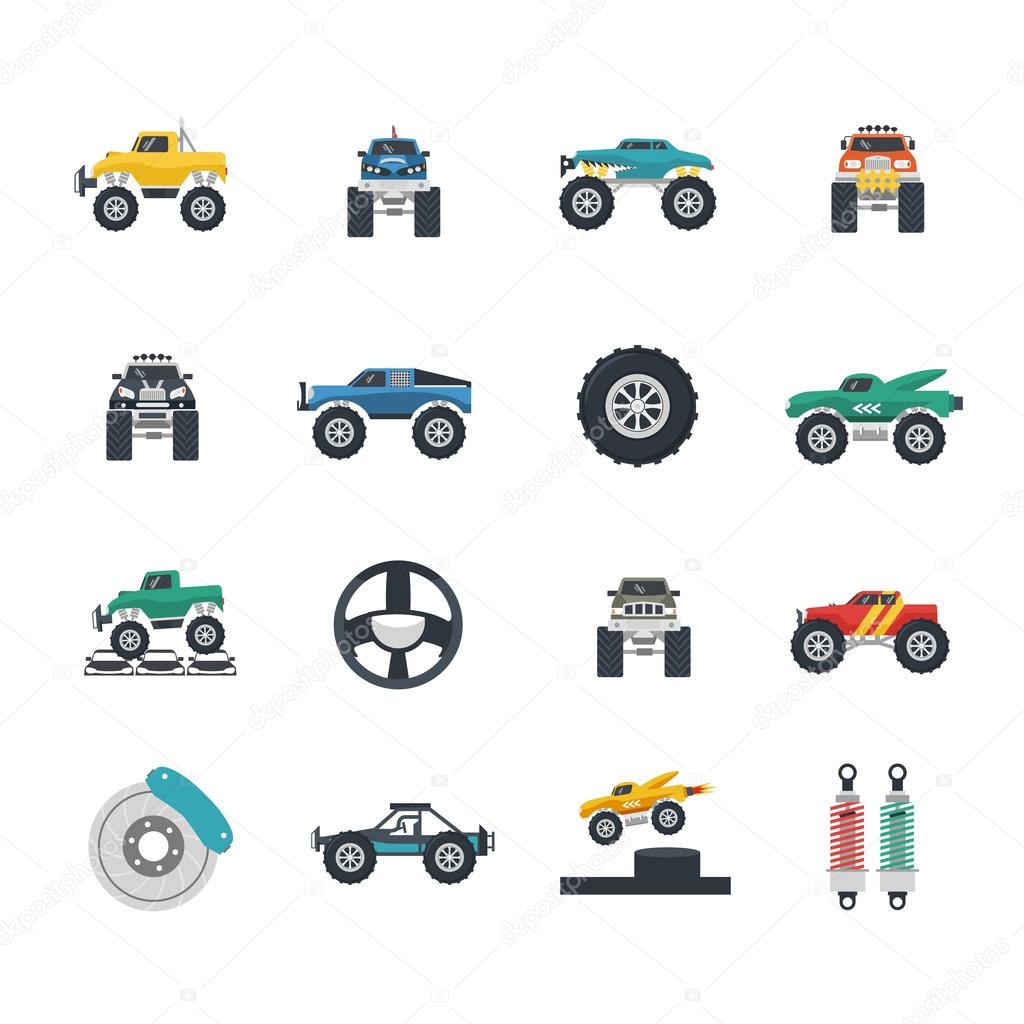 Monster Truck Icons Set