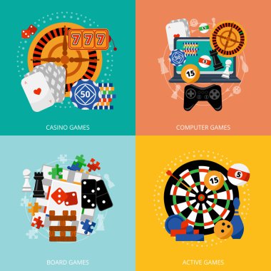 Gambling games 4 flat icons square clipart