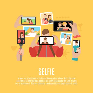 Selfie pictures flat icons composition poster clipart