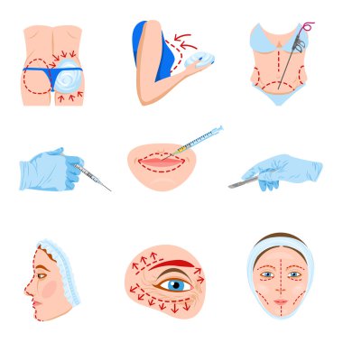 Plastik cerrahi düz Icons set