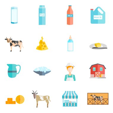 Milk dairy products flat icons set clipart