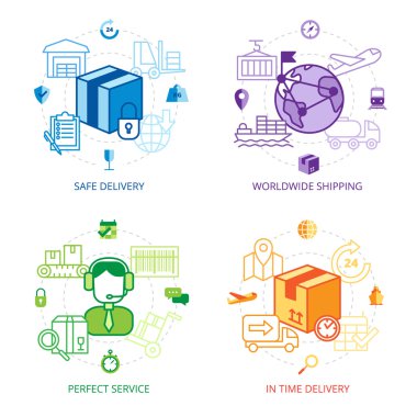 Lojistik tasarım çizgi Icons Set