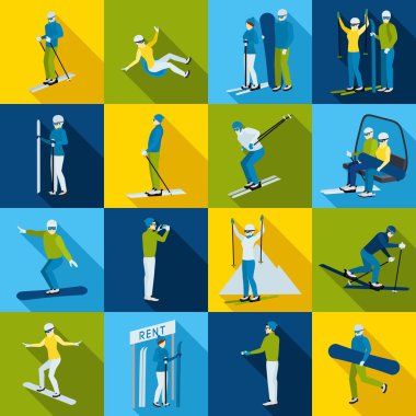 Ski Resort Icons Collection insanlarla