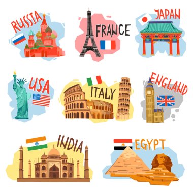 Tourism vacation travel flat pictograms set