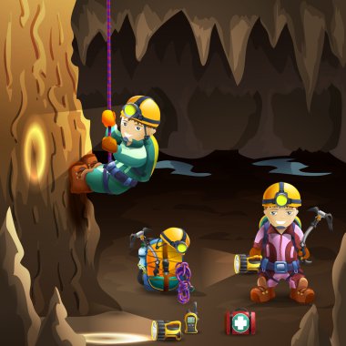 Mağara 3d arka plan afiş speleologists