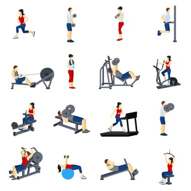 Fitness Spor salonu eğitim simgeler kümesi