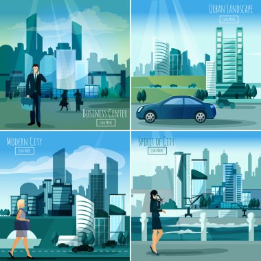 Modern cityscapes 4 düz simgeler Meydanı
