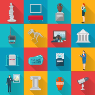 Museum Icons Flat Set clipart