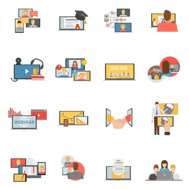 Web işbirliği webinar düz Icons set