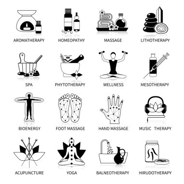 Siyah alternatif tıp Icons Set
