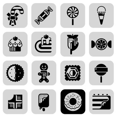 Tatlılar siyah beyaz Icons Set