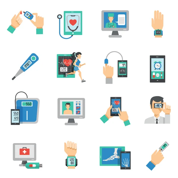 Icônes de santé numérique Set plat — Image vectorielle
