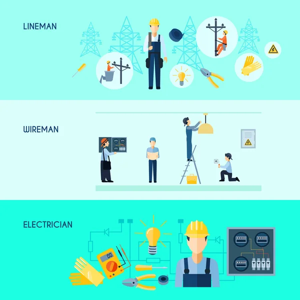 Ensemble de trois bannières d'électricité — Image vectorielle